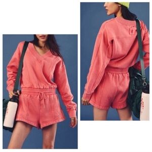 NWT Free People FP Movement Intercept Romper in Hibiscus / Tulip Pink Size Small